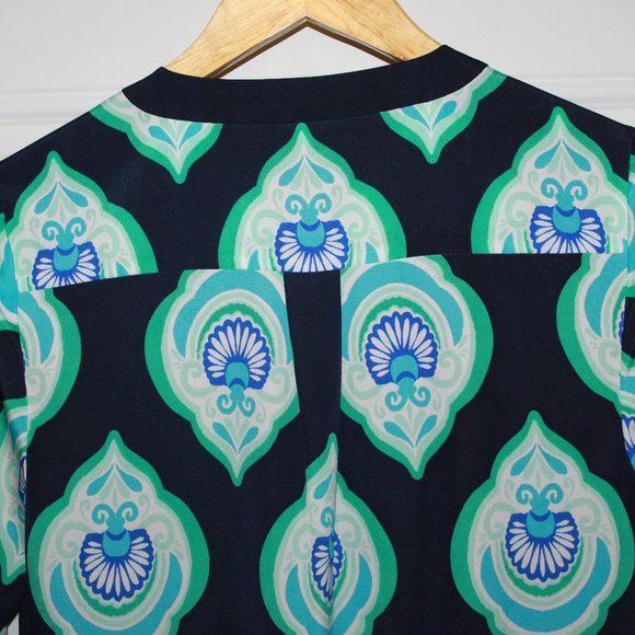 SALE: Crown & Ivy Navy/Turquoise Geometric and Monkey Design Shift Dress Size 4 - Picture 5 of 10